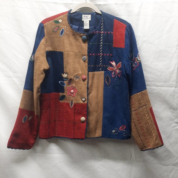 Koret City Blues Boho Festival Denim Mixed fabric patchwork embroidery Shacket S - Picture 1 of 5